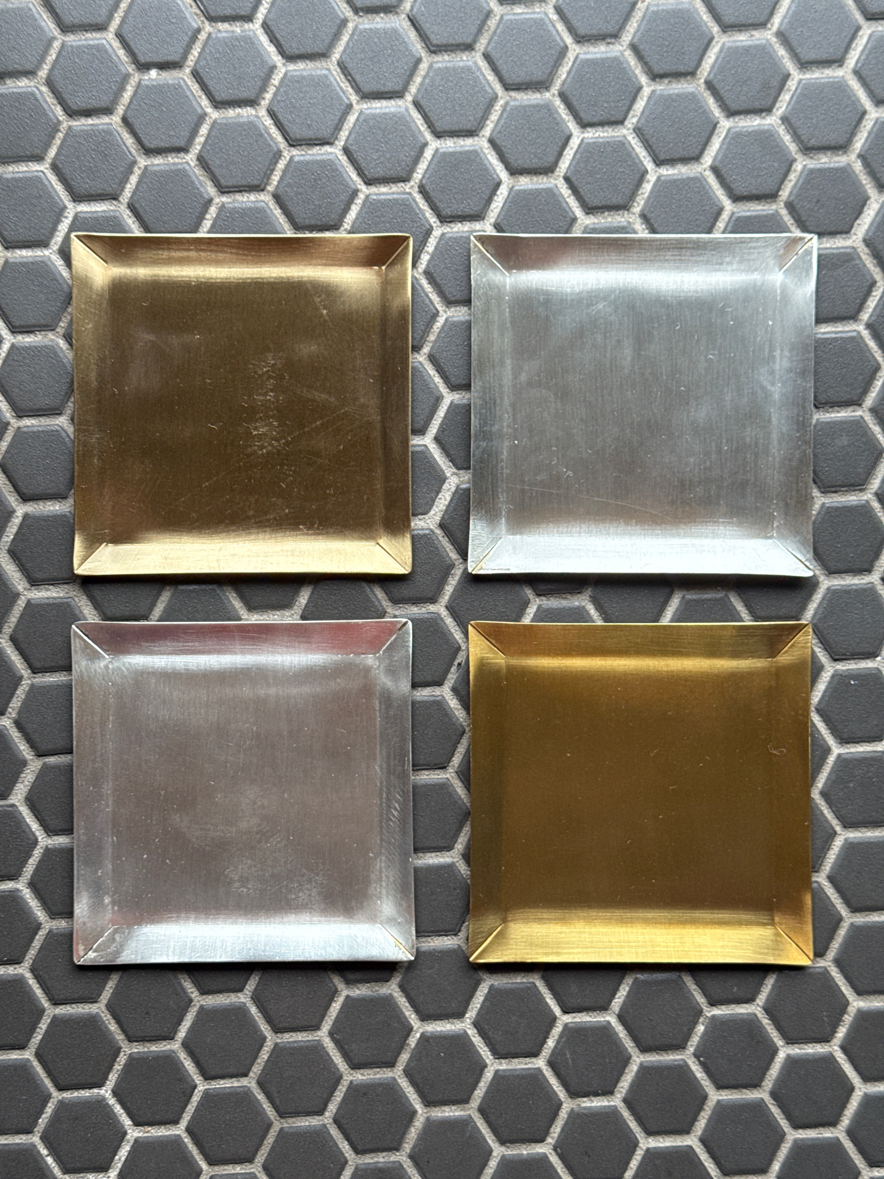 Flat Square Silver and Brass Trays