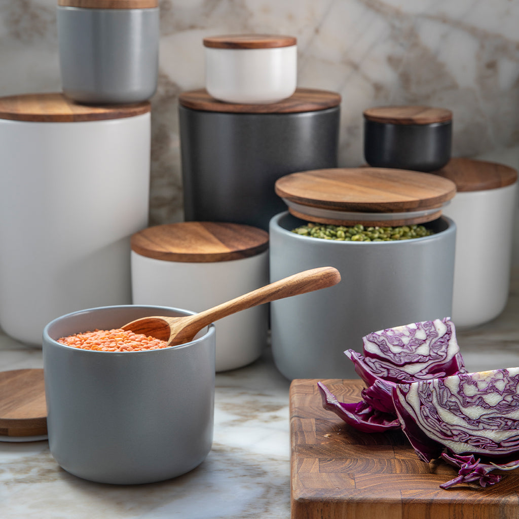 Stoneware Canister with Acacia Lid