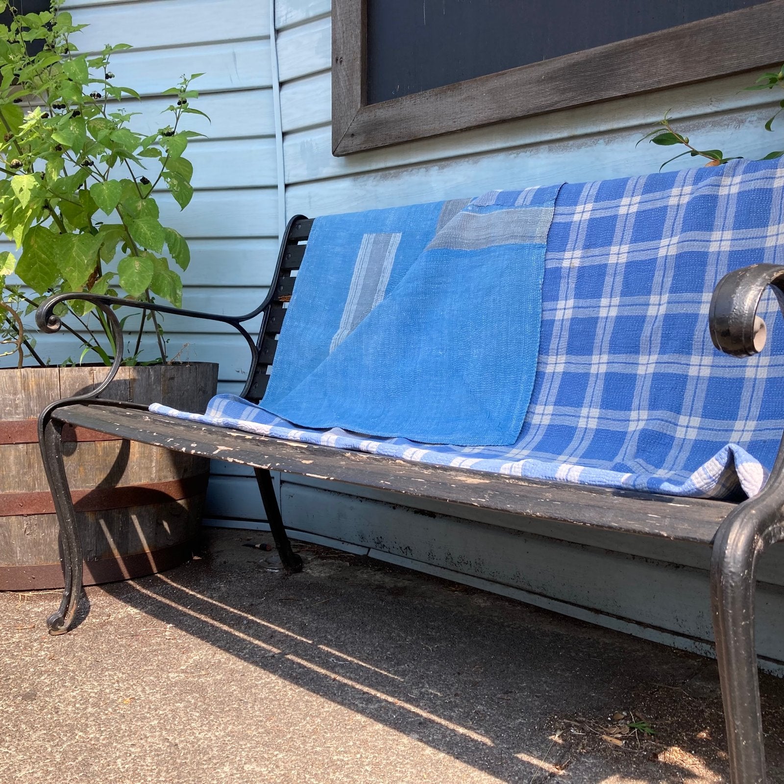 Vintage Kantha Quilt - Blue Plaid