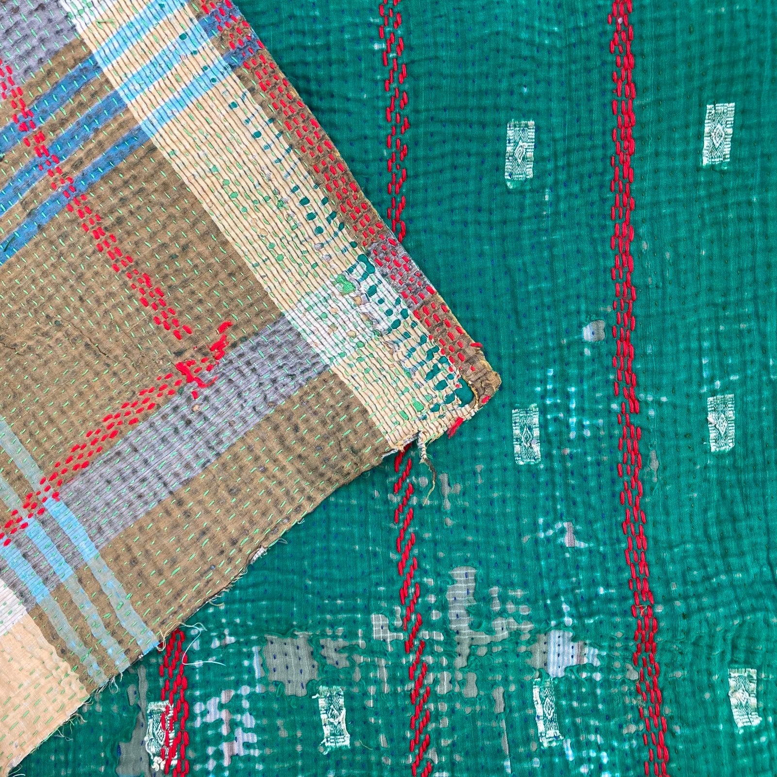 Vintage Kantha Quilt - Emerald