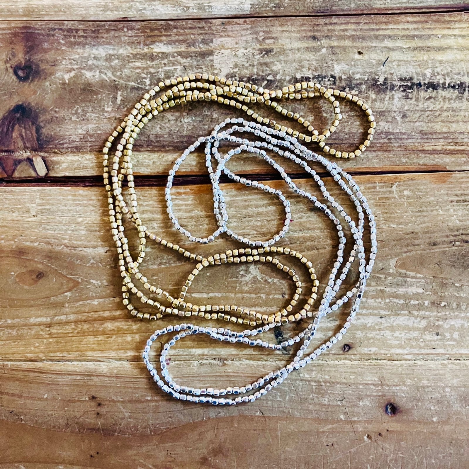 Fog Linen Brass + Silver Small Beaded Necklaces