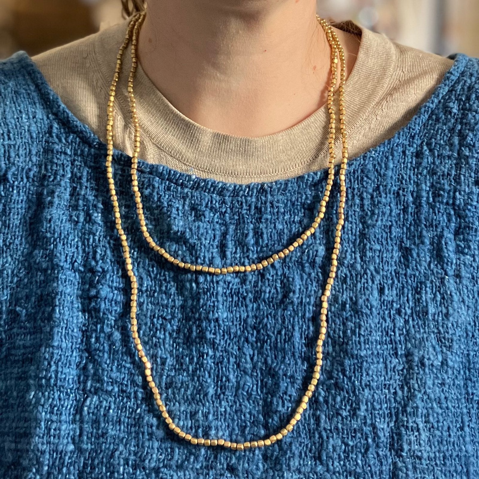Fog Linen Brass + Silver Small Beaded Necklaces