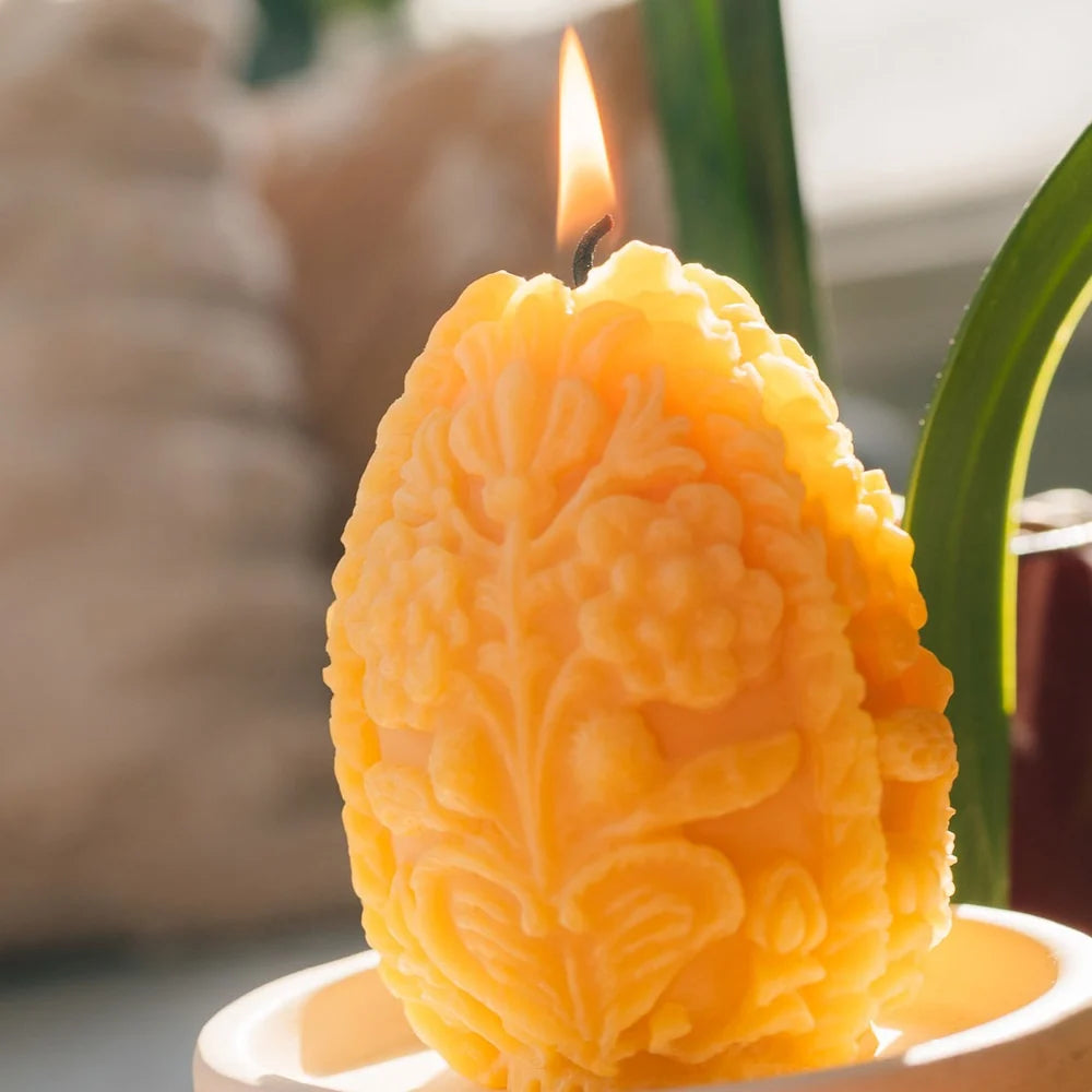 Beeswax Candle - Carved Egg Candle (Natural)
