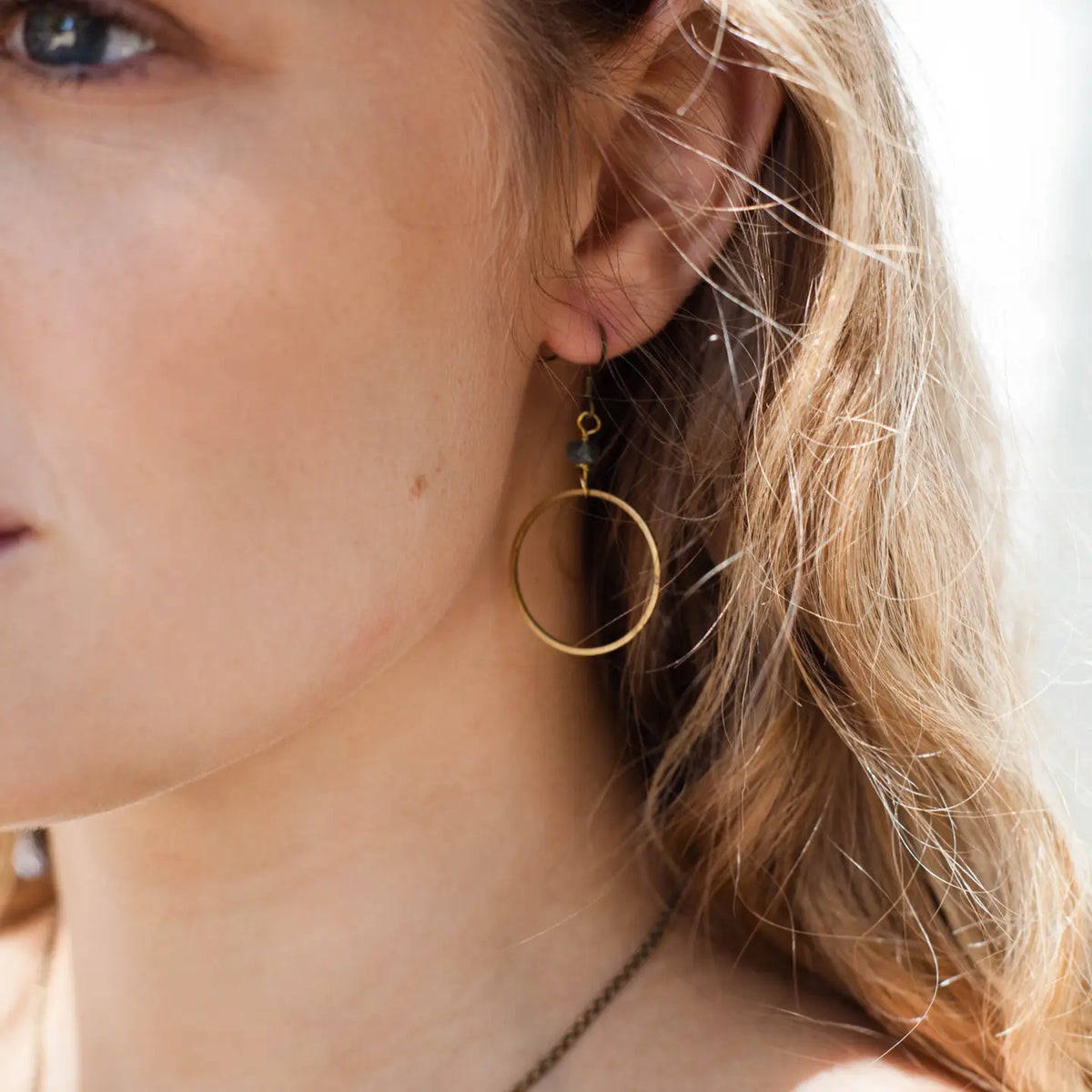 Jaya Brass Circles Stone Bead Earrings |